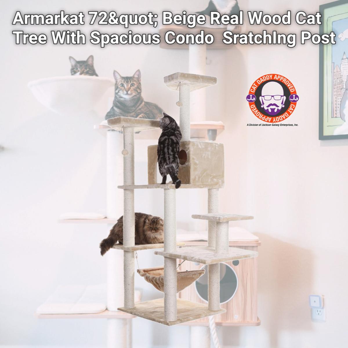 Picture of Armarkat 72&quot; Beige Real Wood Cat Tree With Spacious Condo  SratchIng Post A7202