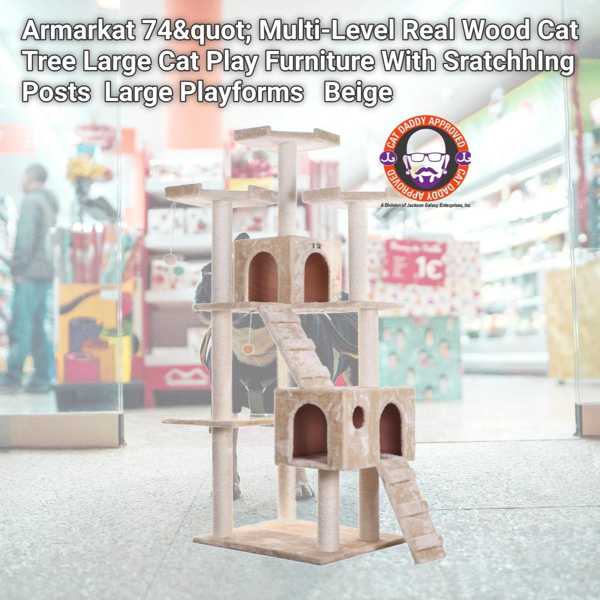 Picture of Armarkat 74&quot; Multi-Level Real Wood Cat Tree Large Cat Play Furniture With SratchhIng Posts  Large Playforms  A7401 Beige