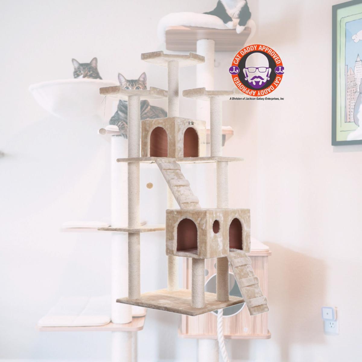 Picture of Armarkat 74&quot; Multi-Level Real Wood Cat Tree Large Cat Play Furniture With SratchhIng Posts  Large Playforms  A7401 Beige