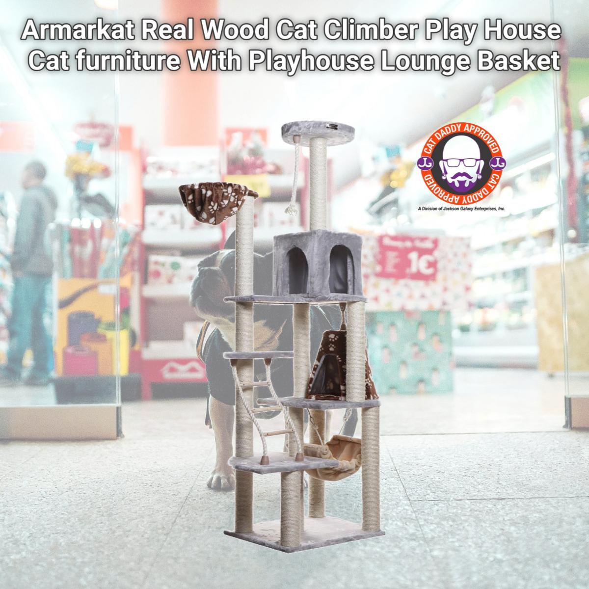 Picture of Armarkat Real Wood Cat Climber Play House  A7802 Cat furniture With Playhouse Lounge Basket