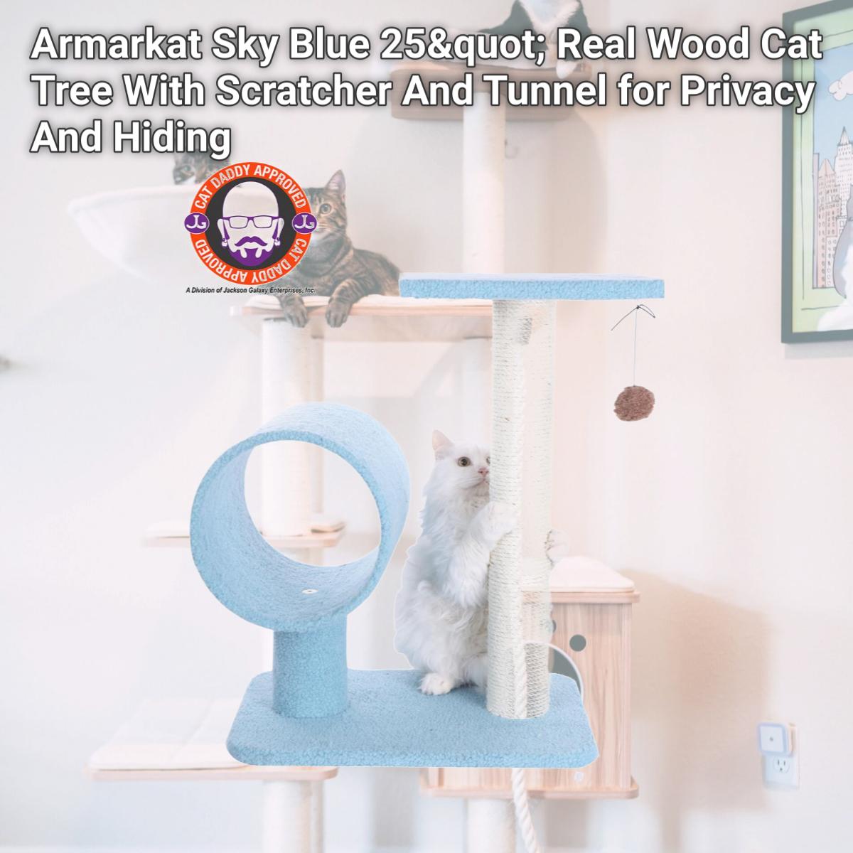 Picture of Armarkat Sky Blue 25&quot; Real Wood Cat Tree With Scratcher And Tunnel for Privacy And Hiding  B2501