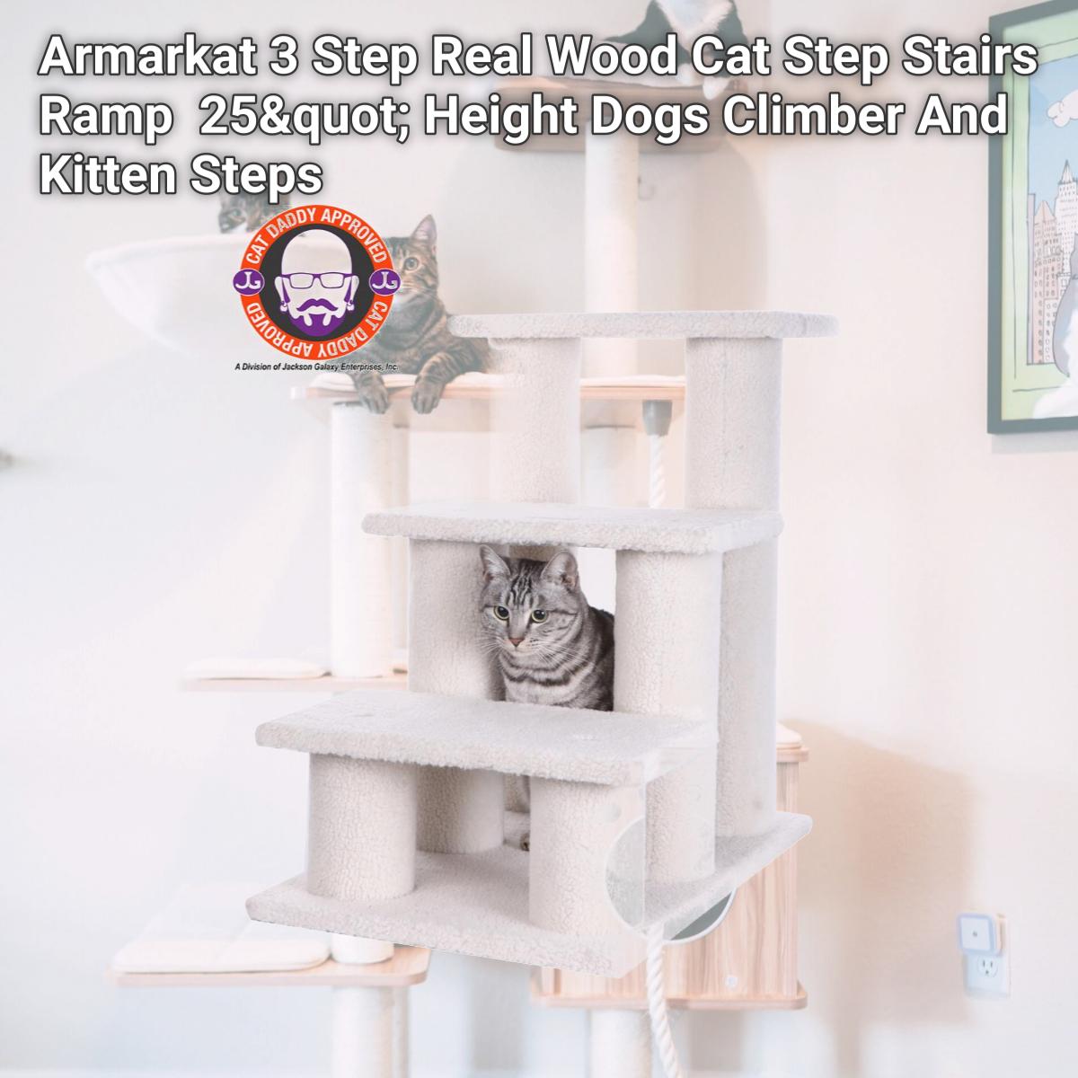 Picture of Armarkat 3 Step Real Wood Cat Step Stairs Ramp  25&quot; Height Dogs Climber And Kitten Steps B3001