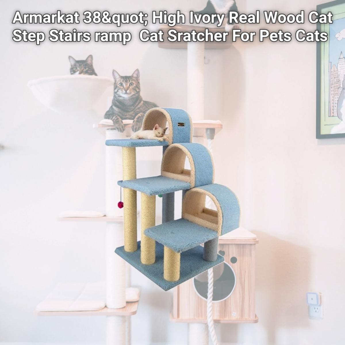 Picture of Armarkat 38&quot; High Ivory Real Wood Cat Step Stairs ramp  Cat Sratcher For Pets Cats B3803