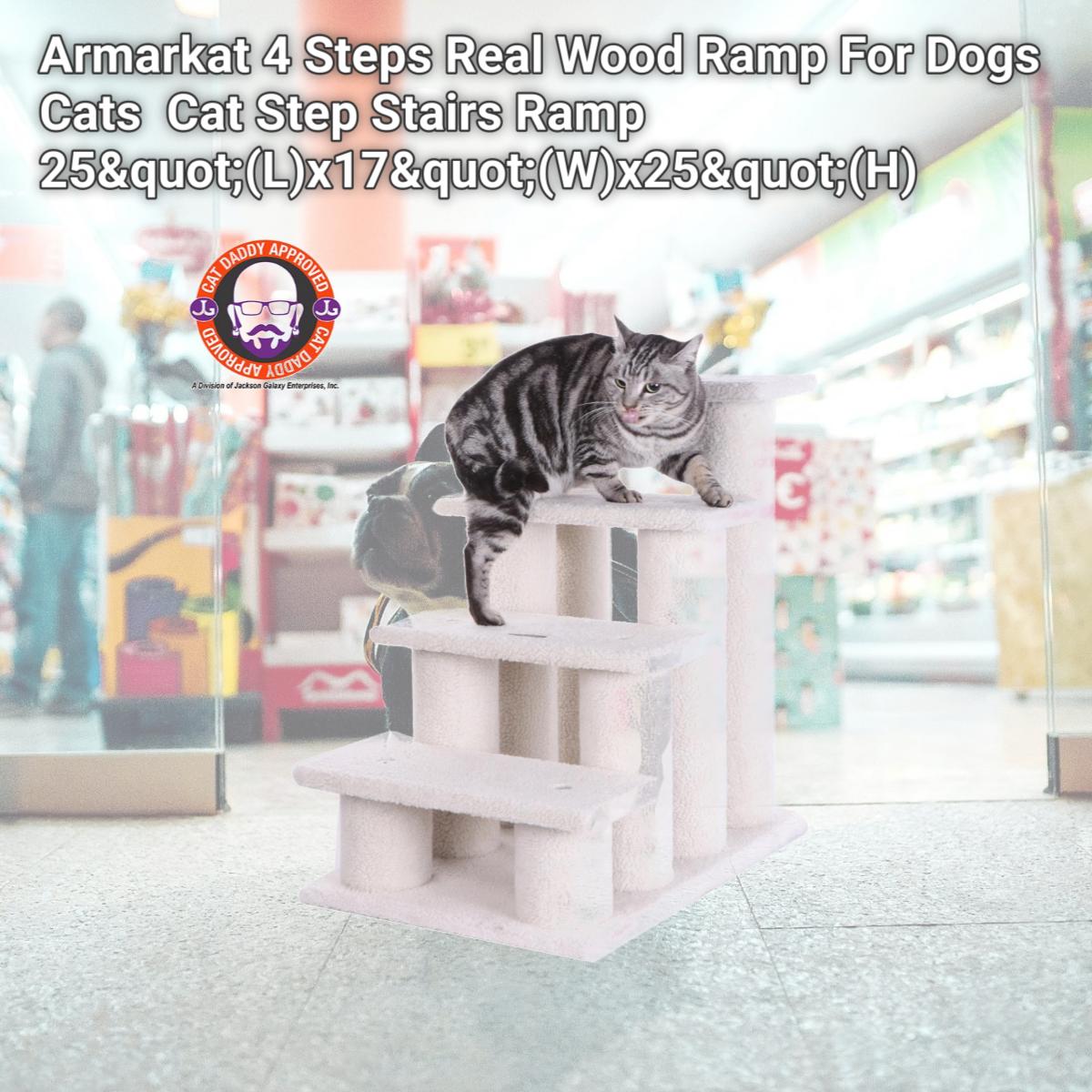 Picture of Armarkat 4 Steps Real Wood Ramp For Dogs  Cats  Cat Step Stairs Ramp  25&quot;(L)x17&quot;(W)x25&quot;(H)  B4001