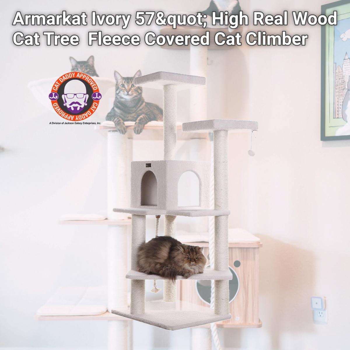 Picture of Armarkat Ivory 57&quot; High Real Wood Cat Tree  Fleece Covered Cat Climber  B5701