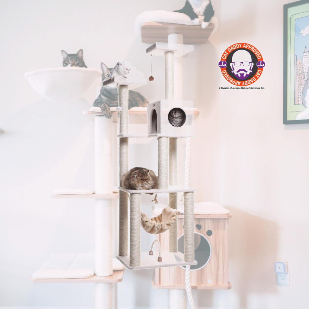 Picture of Armarkat B7301 Classic Real Wood Cat Tree In Ivory  Jackson Galaxy Approved  Four Levels With Rope SwIng  Hammock  Condo  and Perch