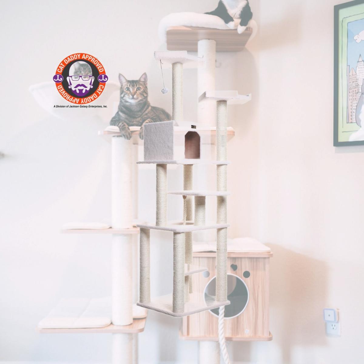 Picture of Armarkat B7801 Classic Real Wood Cat Tree In Ivory  Jackson Galaxy Approved  Six Levels With Playhouse and Rope SwIng