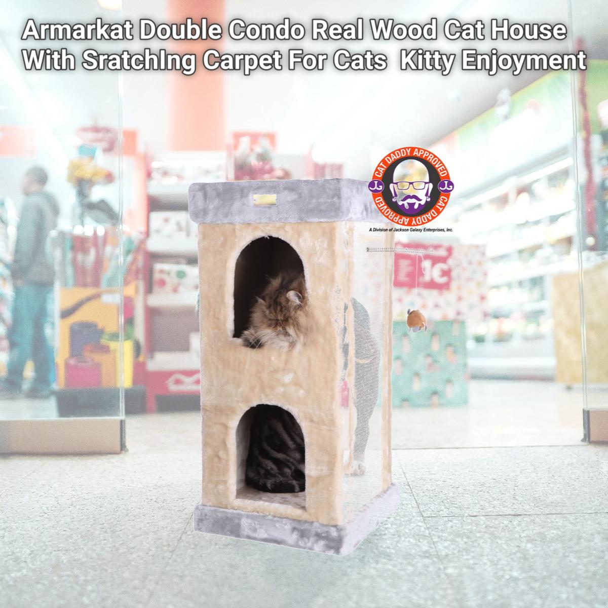 Picture of Armarkat Double Condo Real Wood Cat House With SratchIng Carpet For Cats  Kitty Enjoyment