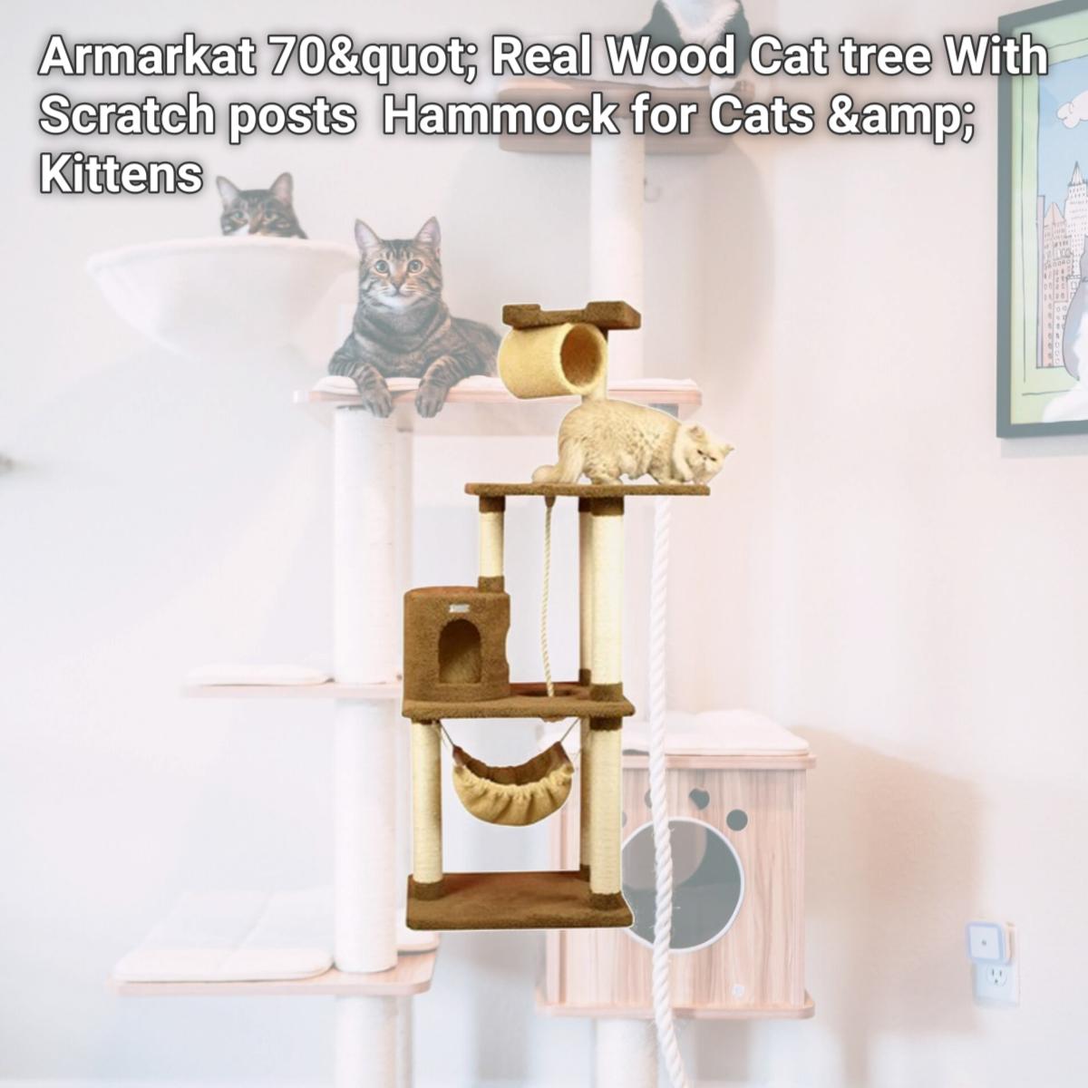 Picture of Armarkat 70&quot; Real Wood Cat tree With Scratch posts  Hammock for Cats &amp; Kittens  X7001