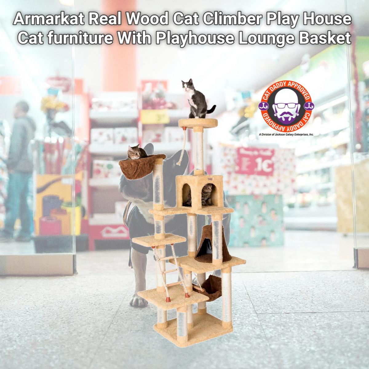 Picture of Armarkat Real Wood Cat Climber Play House  X7805 Cat furniture With Playhouse Lounge Basket