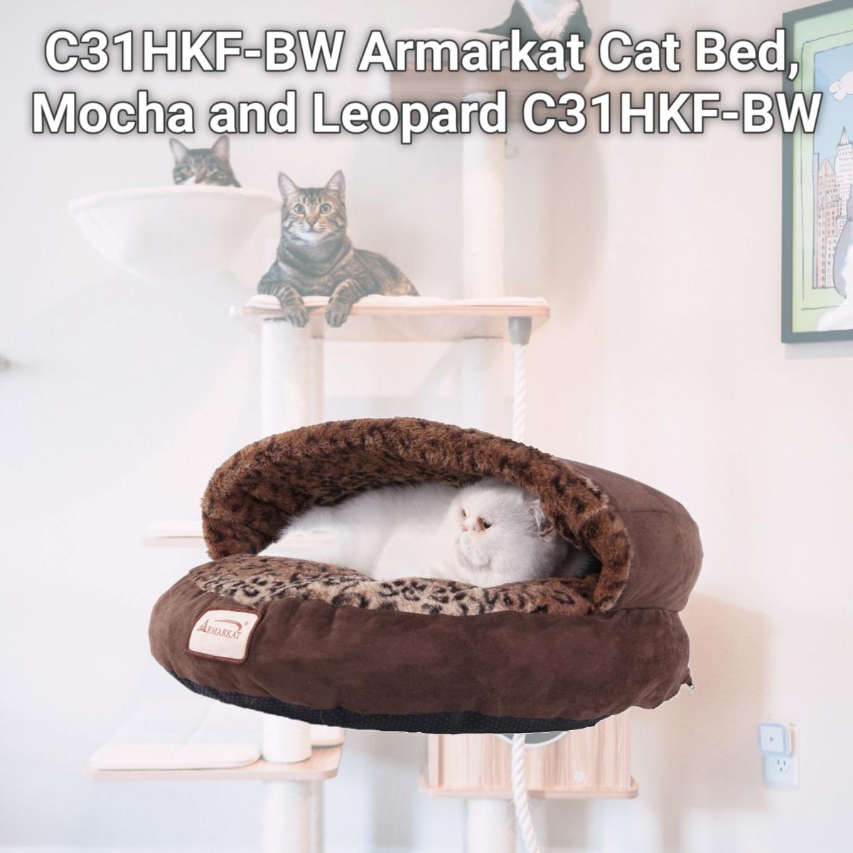 Picture of AeroMark C31HKF-BW Armarkat Cat Bed, Mocha and Leopard C31HKF-BW