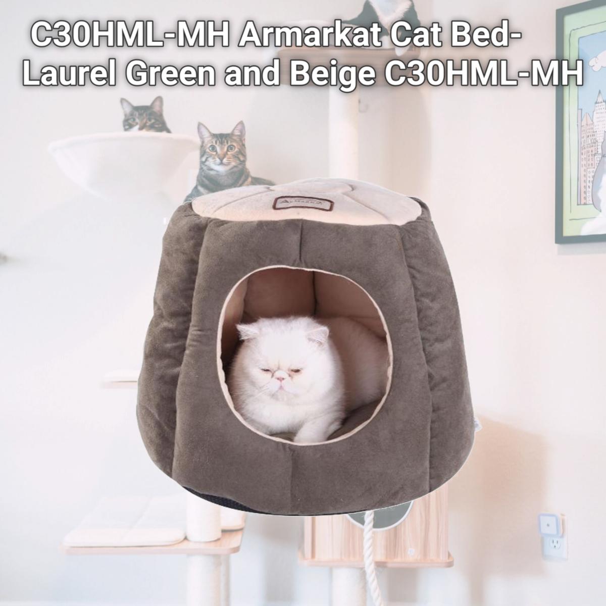 Picture of AeroMark C30HML-MH Armarkat Cat Bed- Laurel Green and Beige C30HML-MH