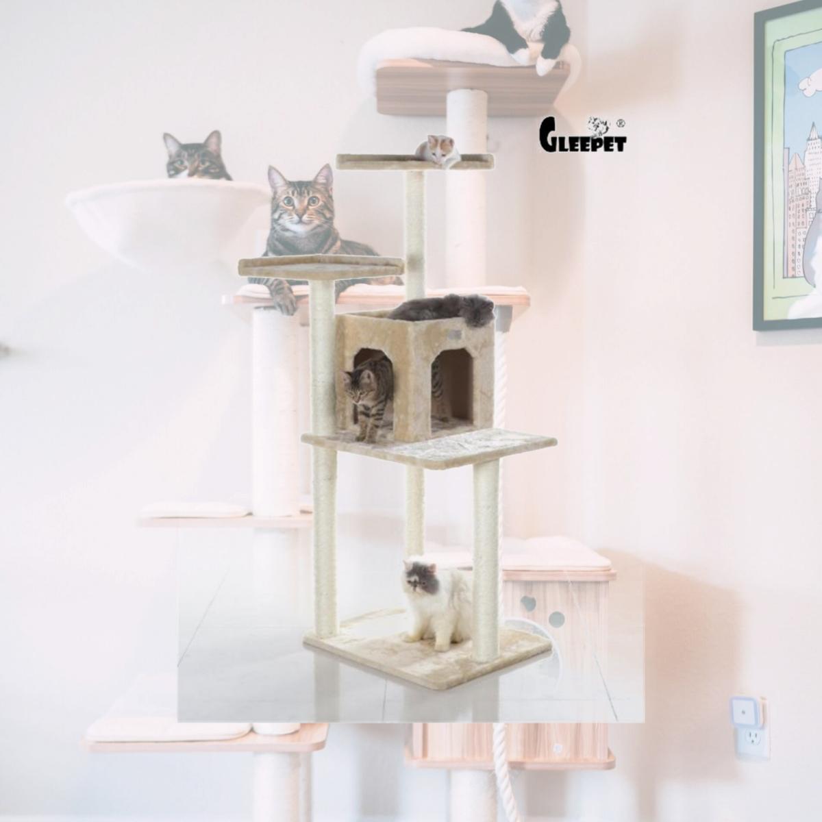 Picture of GleePet GP78571021 57-Inch Real Wood Cat Tree In Beige With Two-Door Condo