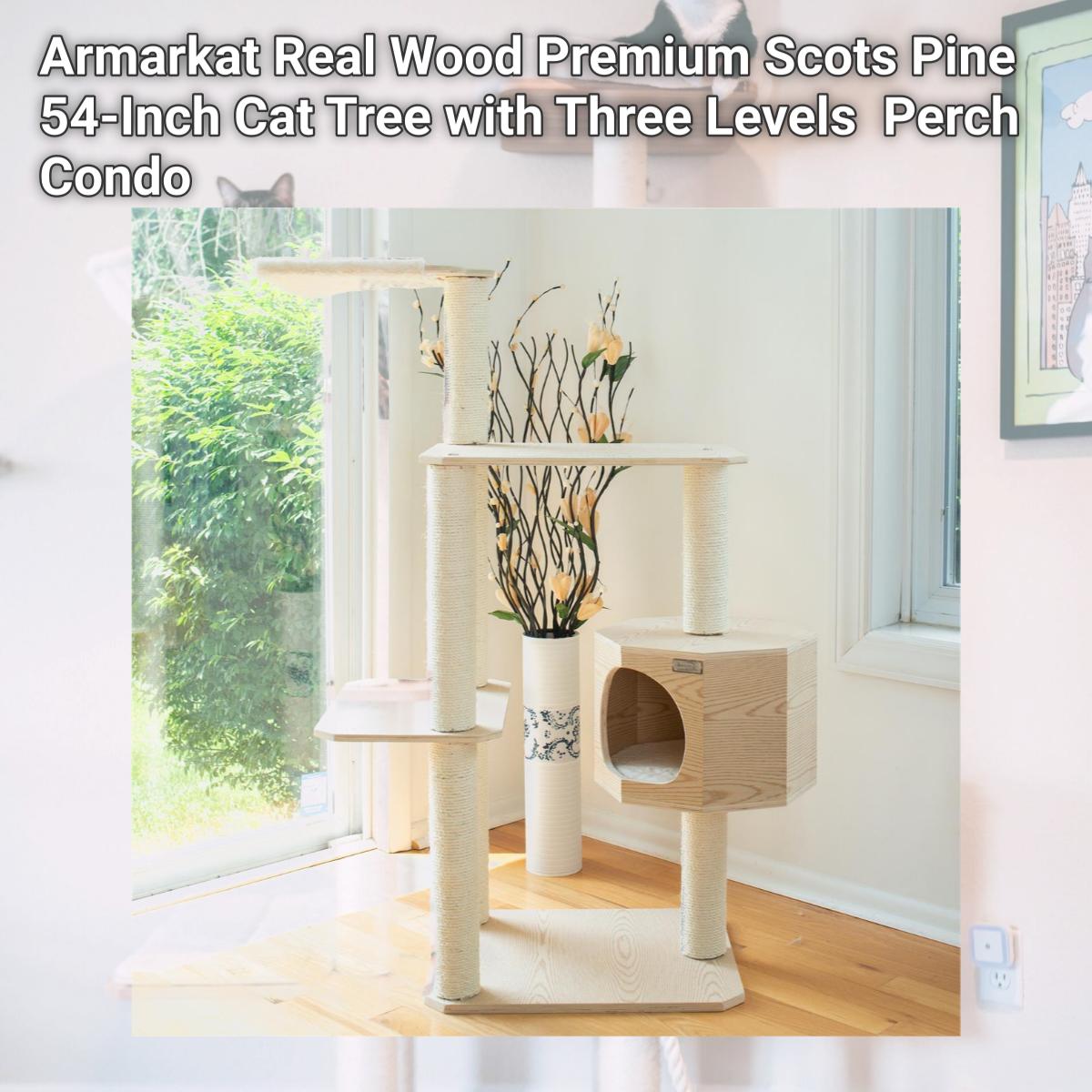 Picture of Armarkat Real Wood Premium Scots Pine 54-Inch Cat Tree with Three Levels  Perch  Condo