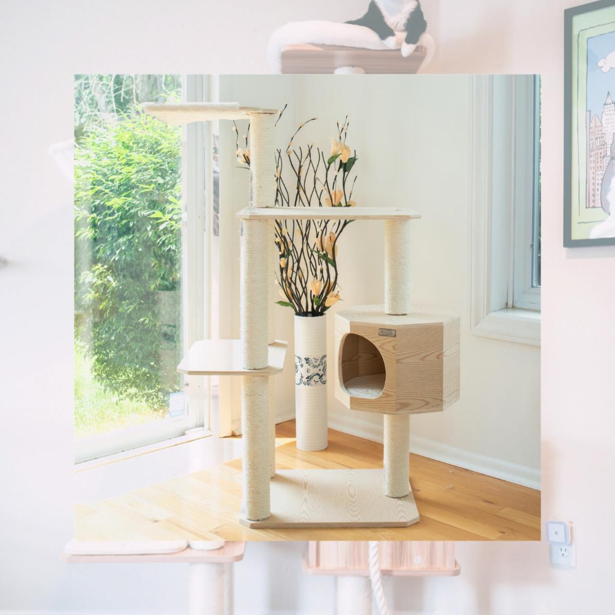 Picture of Armarkat Real Wood Premium Scots Pine 54-Inch Cat Tree with Three Levels  Perch  Condo