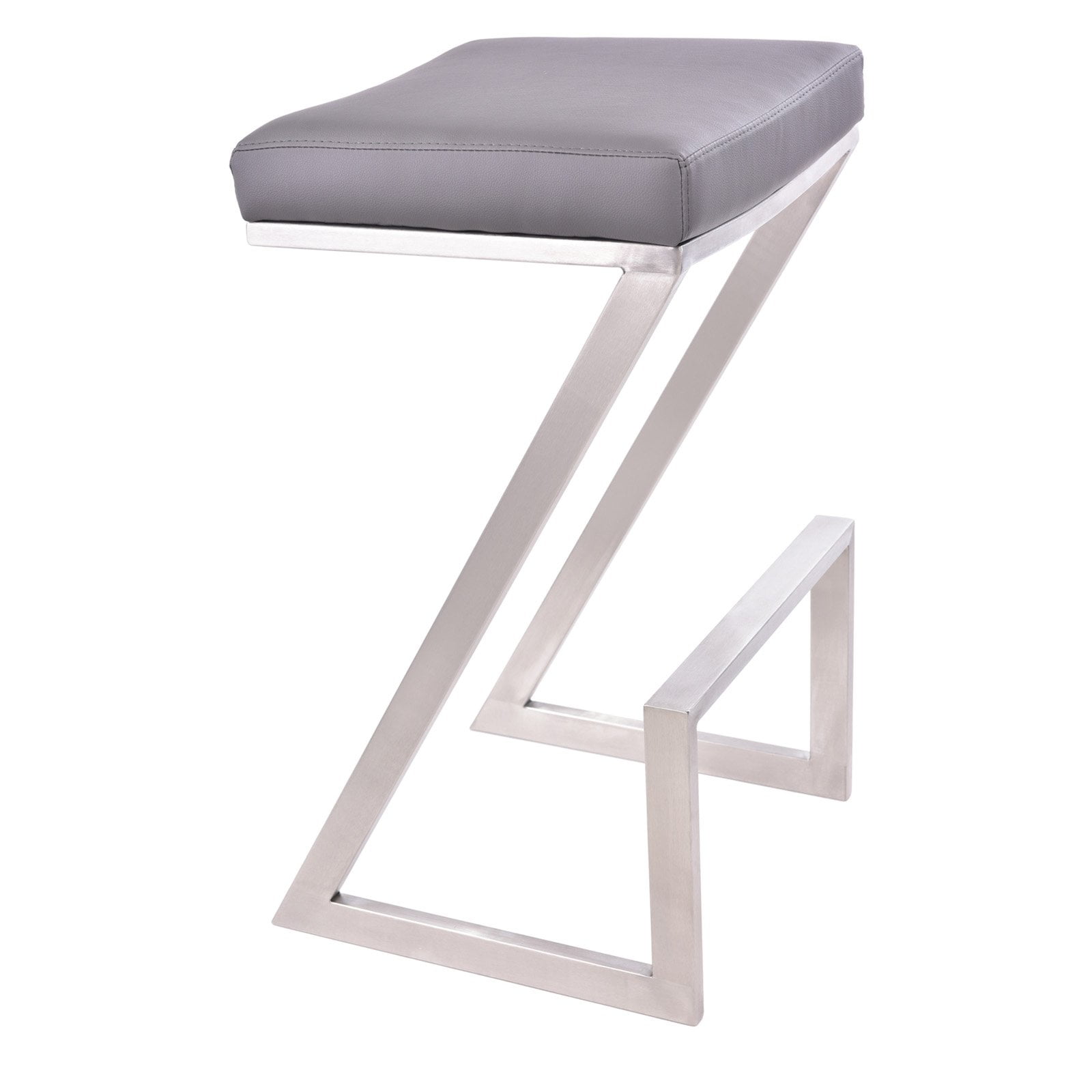 Picture of Armen Living LCAT26BAGR Atlantis 26 in. Counter Height Backless Barstool in Brushed Stainless Steel with Grey Faux Leather