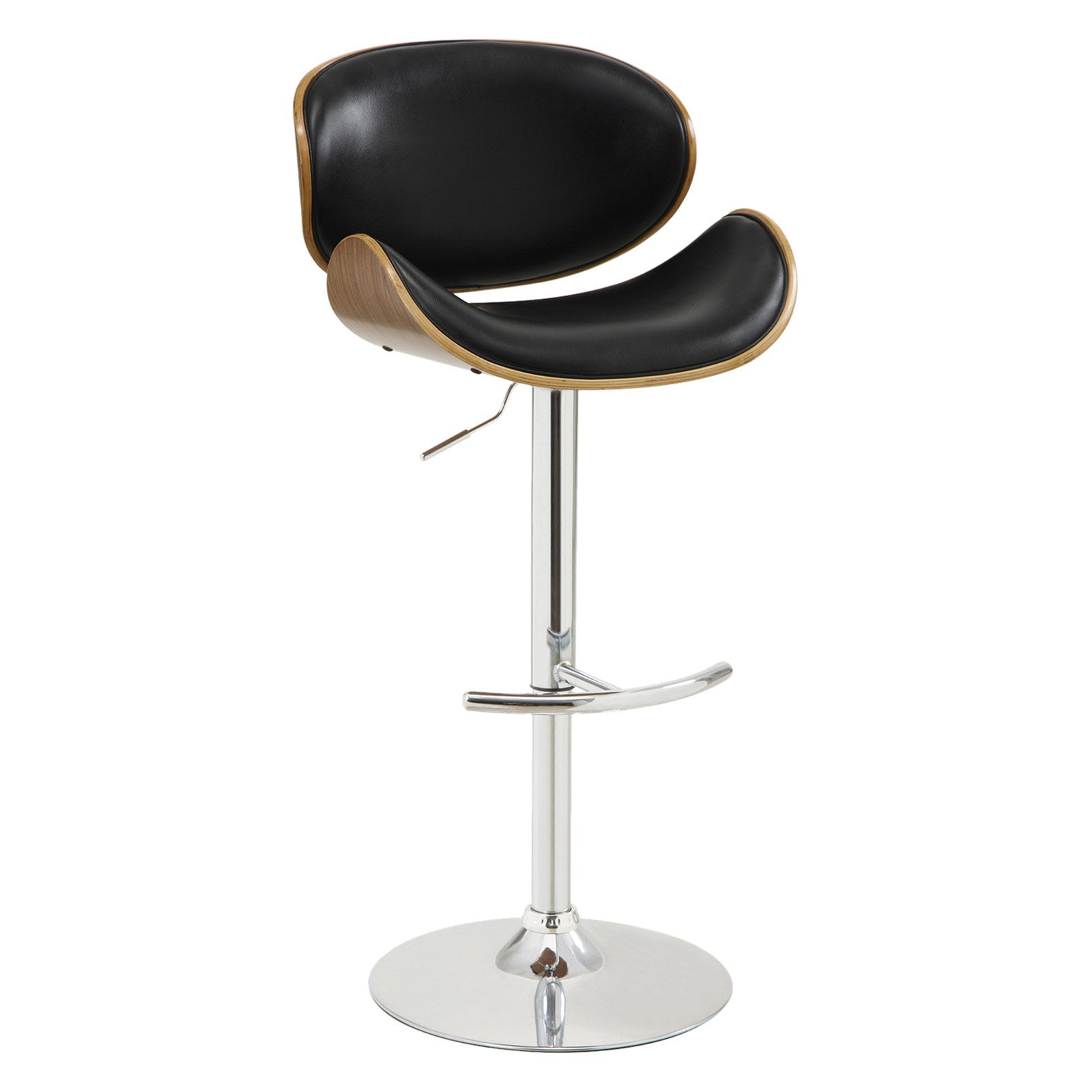 Picture of Armen Living LCNABABLKWA Naples Swivel Barstool in Chrome with Black Faux Leather Walnut Veneer Back