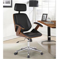 Picture of Armen Living LCCEOFCHBL Century Office Chair with Multifunctional Mechanism in Chrome with Black Faux Leather Walnut Veneer Back