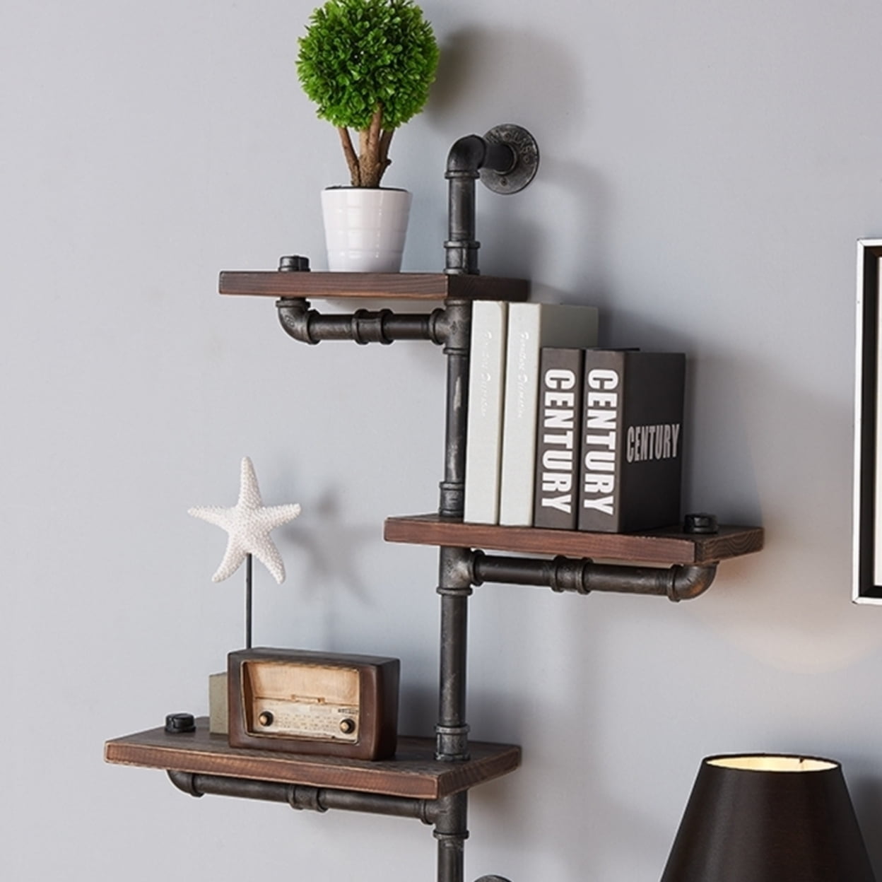 Picture of Armen Living LCORSH30 30 in. Orton Industrial Pine Wood Floating Wall Shelf in Gray Walnut