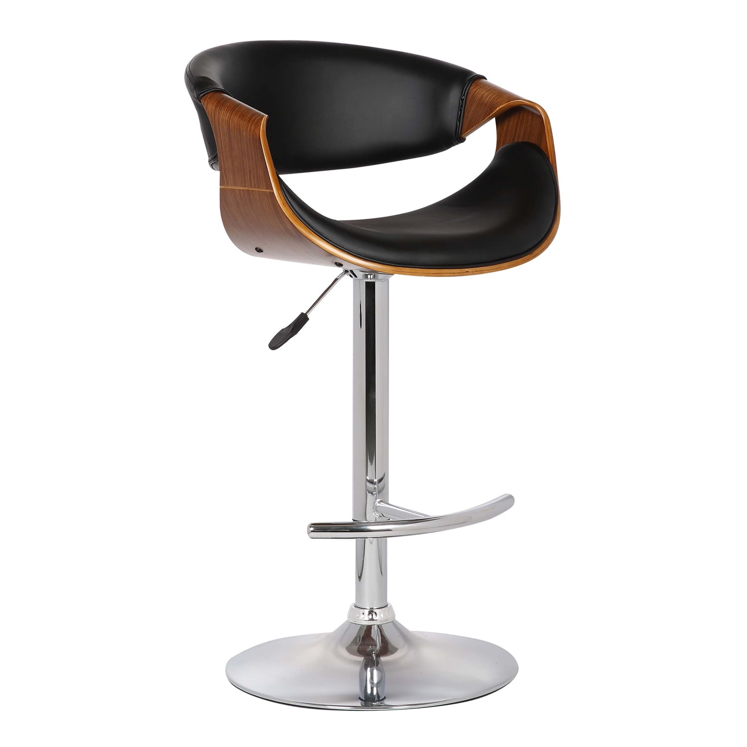 Picture of Armen Living LCBUBAWABL Butterfly Adjustable Swivel Barstool in Black Faux Leather with Chrome Walnut Wood