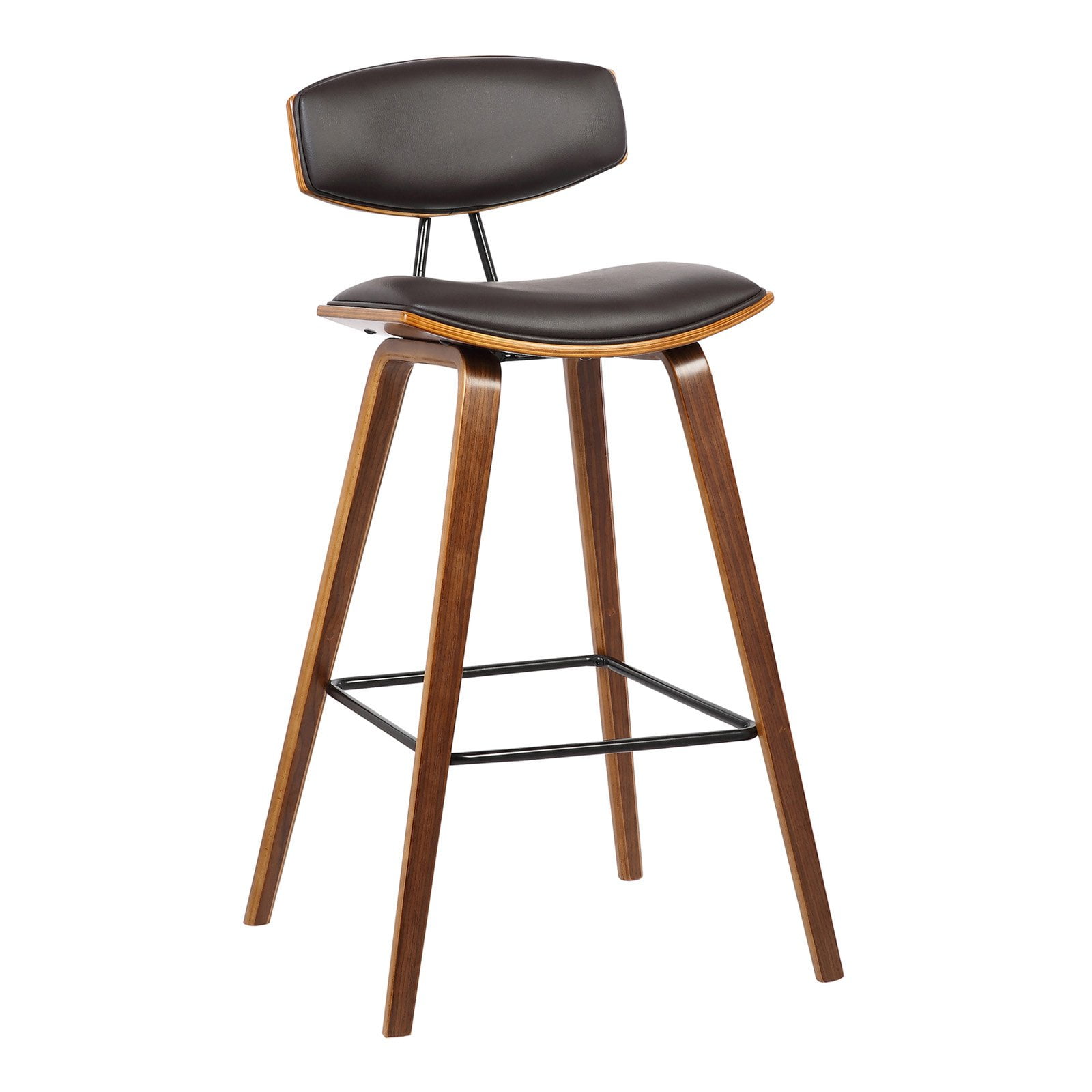 Picture of Armen Living LCFOBAWABR30 Fox 30 in. Mid-Century Bar Height Barstool in Brown Faux Leather with Walnut Wood