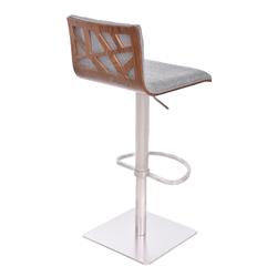 Picture of Armen Living LCCRBAGRF 30-41 x 19 x 17 in. Crystal Barstool&#44; Brushed Stainless Steel with Grey Fabric & Walnut Back