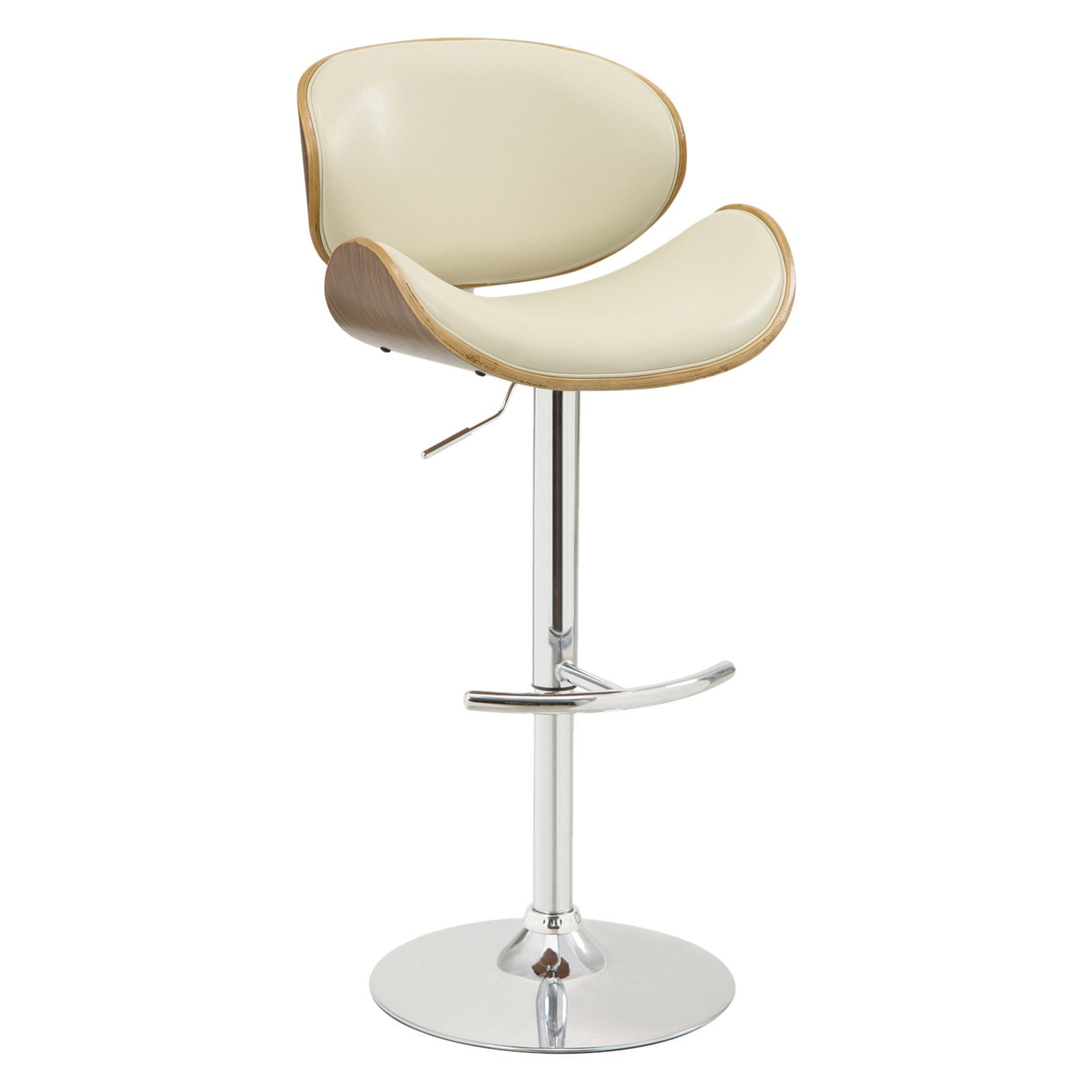 Picture of Armen Living LCNABACRWA 36-45 x 21 x 20 in. Naples Swivel Barstool&#44; Chrome with Cream Faux Leather & Walnut Veneer Back