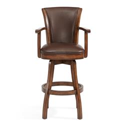 Picture of Armen Living LCRABAARKACH26 39 x 23 x 19 in. 26 in. Raleigh Arm Counter Height Swivel Wood Barstool&#44; Chestnut & Kahlua Faux Leather