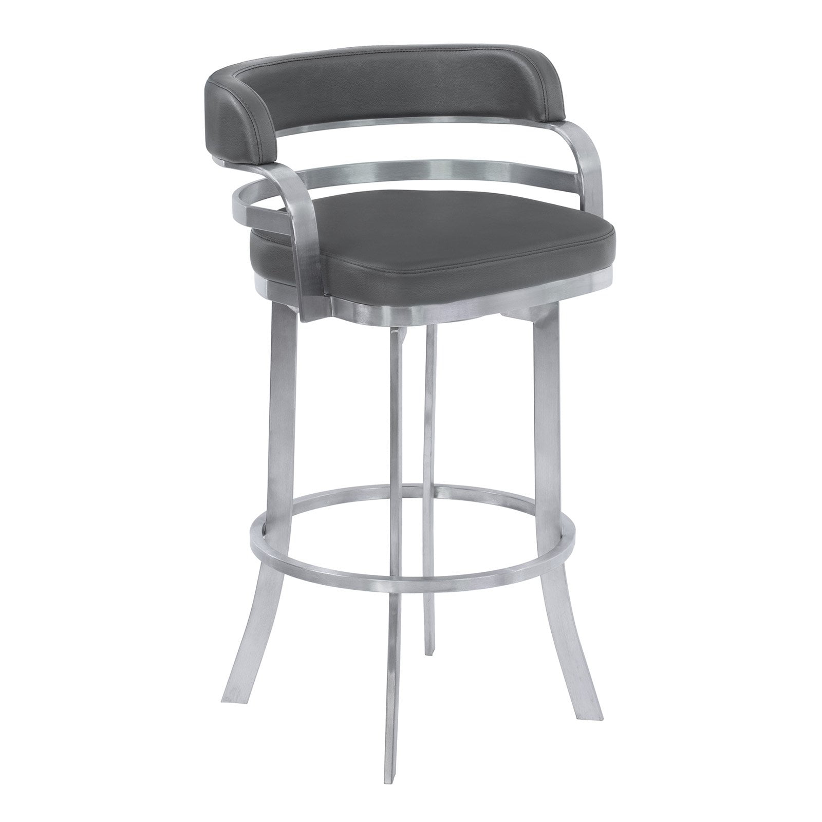 Picture of Armen Living LCPRBAGRBS30 43.54 x 23.62 x 23.62 in. 30 in. Prinz Bar Height Metal Swivel Barstool&#44; Gray Faux Leather with Brushed Stainless Steel