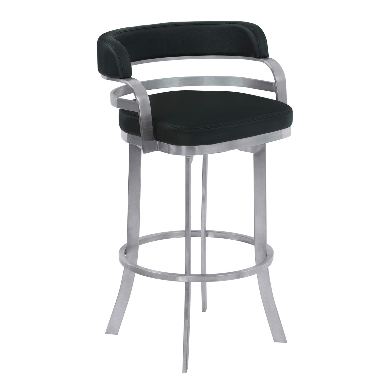 Picture of Armen Living LCPRBABLBS26 34 x 16.3 x 18.5 in. 26 in. Prinz Counter Height Metal Swivel Barstool&#44; Black Faux Leather with Brushed Stainless Steel