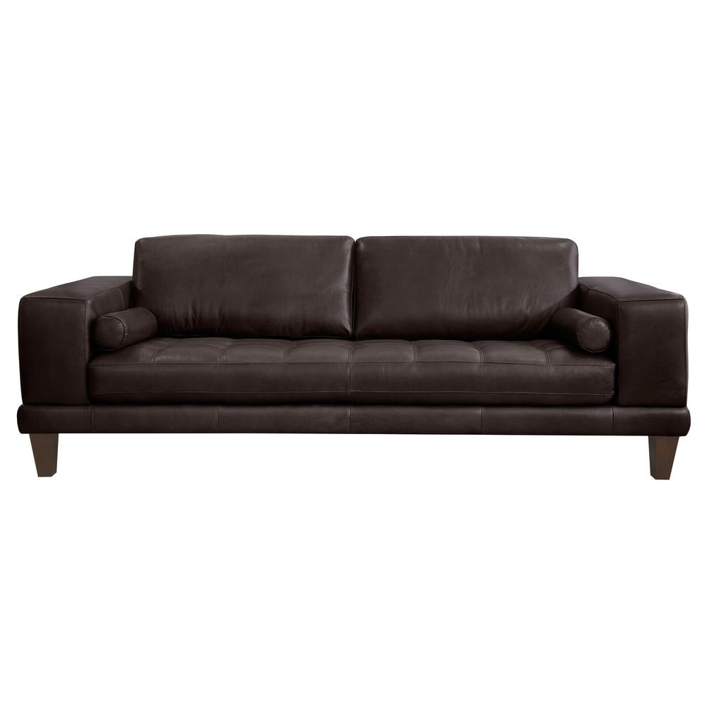 Picture of Armen Living LCWY3BROWN 37.38 x 91.38 x 42.5 in. Wynne Contemporary Sofa&#44; Genuine Espresso Leather with Brown Wood Legs