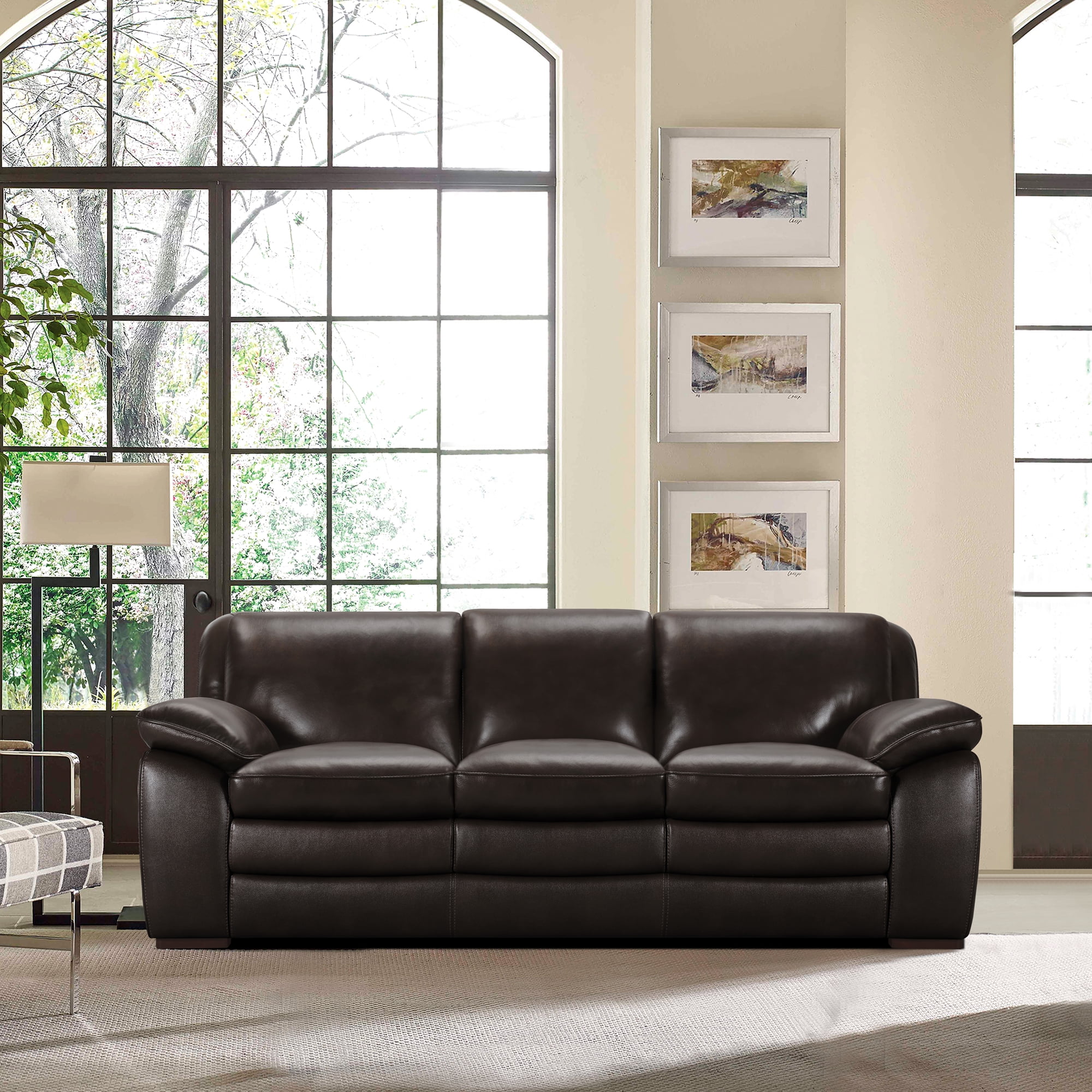 Picture of Armen Living LCZA3BR 34.63 x 63.38 x 36.63 in. Zanna Contemporary Sofa&#44; Genuine Dark Brown Leather with Brown Wood Legs