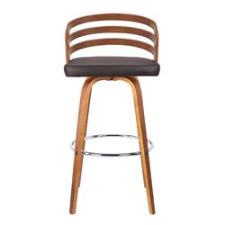 Picture of Armen Living LCJYBABRWA30 29 x 17 x 17 in. 30 in. Jayden Mid-Century Swivel Bar Height Barstool&#44; Brown Faux Leather with Walnut Veneer