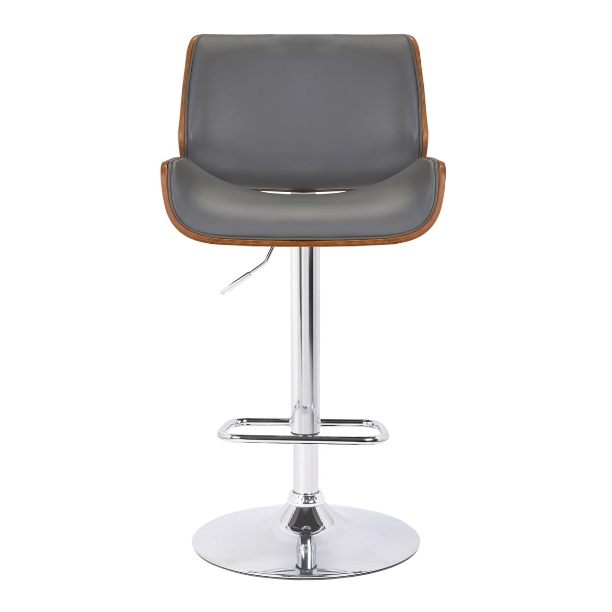 Picture of Armen Living LCLOSWBAGRWA 32 x 21 x 23 in. London Contemporary Swivel Barstool&#44; Grey Faux Leather with Chrome & Walnut Wood
