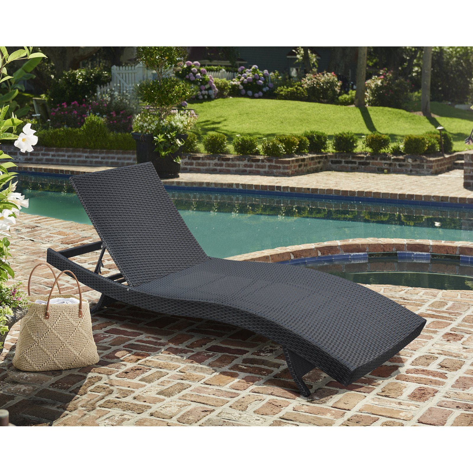 Picture of Armen Living LCCALOBL 46 x 18 x 22 in. Cabana Outdoor Adjustable Wicker Chaise Lounge Chair