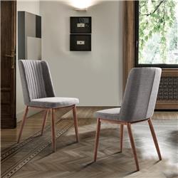 LCWDSIGR Wade Mid-Century Dining Chair in Walnut Finish & Gray Fabric - Set of 2 - 35.5 x 19 x 22 in -  Armen Living