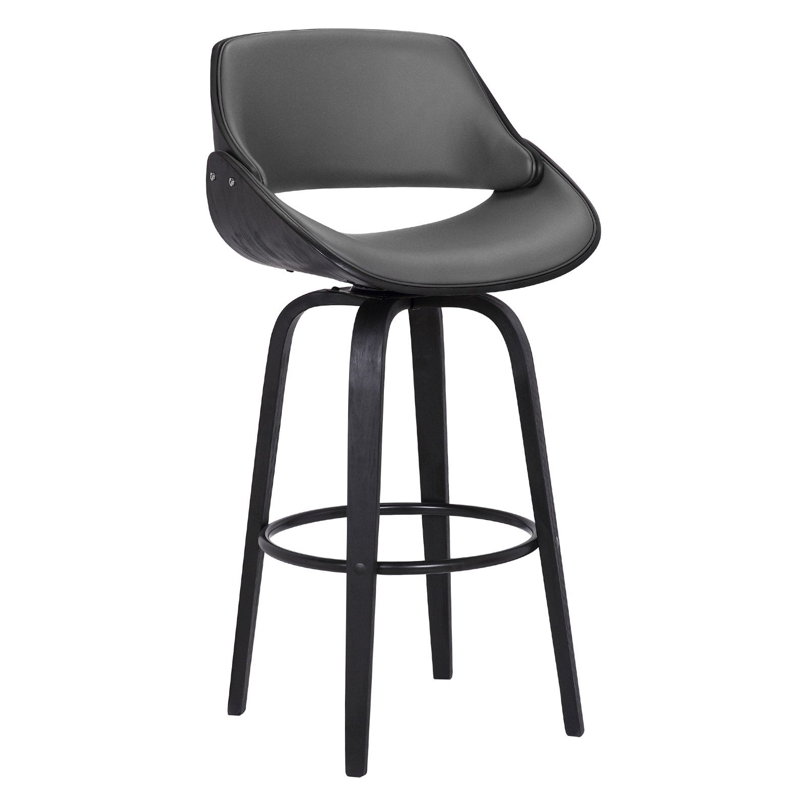 LCMNBABLGR30 Mona Contemporary 30 in. Bar Height Swivel Stool in Black Brush Wood Finish & Grey Faux Leather -  Armen Living