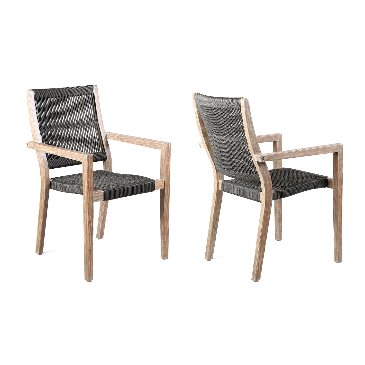 Picture of Armen Living LCMASICHTK 36.5 in. Madsen Outdoor Patio Charcoal Rope Arm Acacia Chair&#44; Natural Color - Set of 2