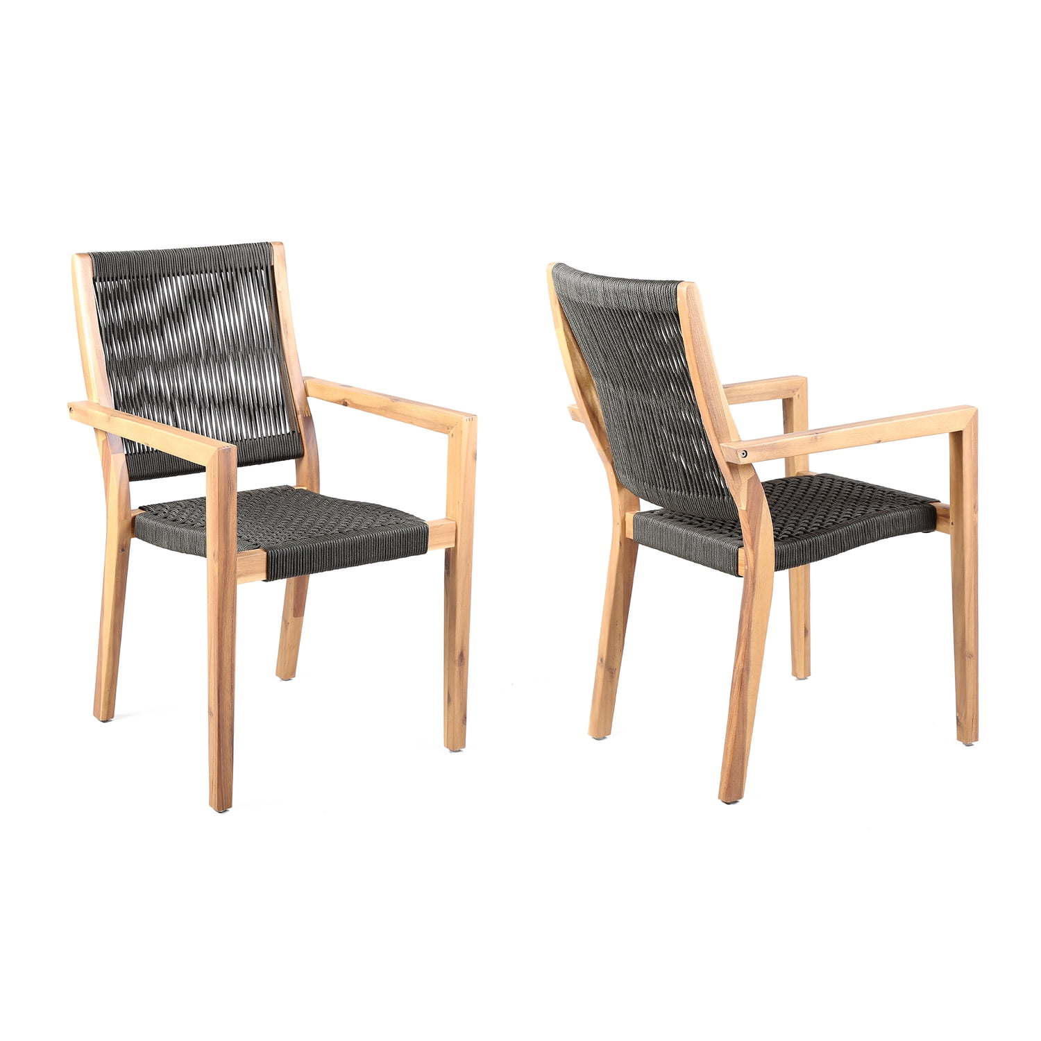 Picture of Armen Living LCMASICHEU 22.5 in. Madsen Outdoor Patio Charcoal Rope Arm Teak Chair - Set of 2