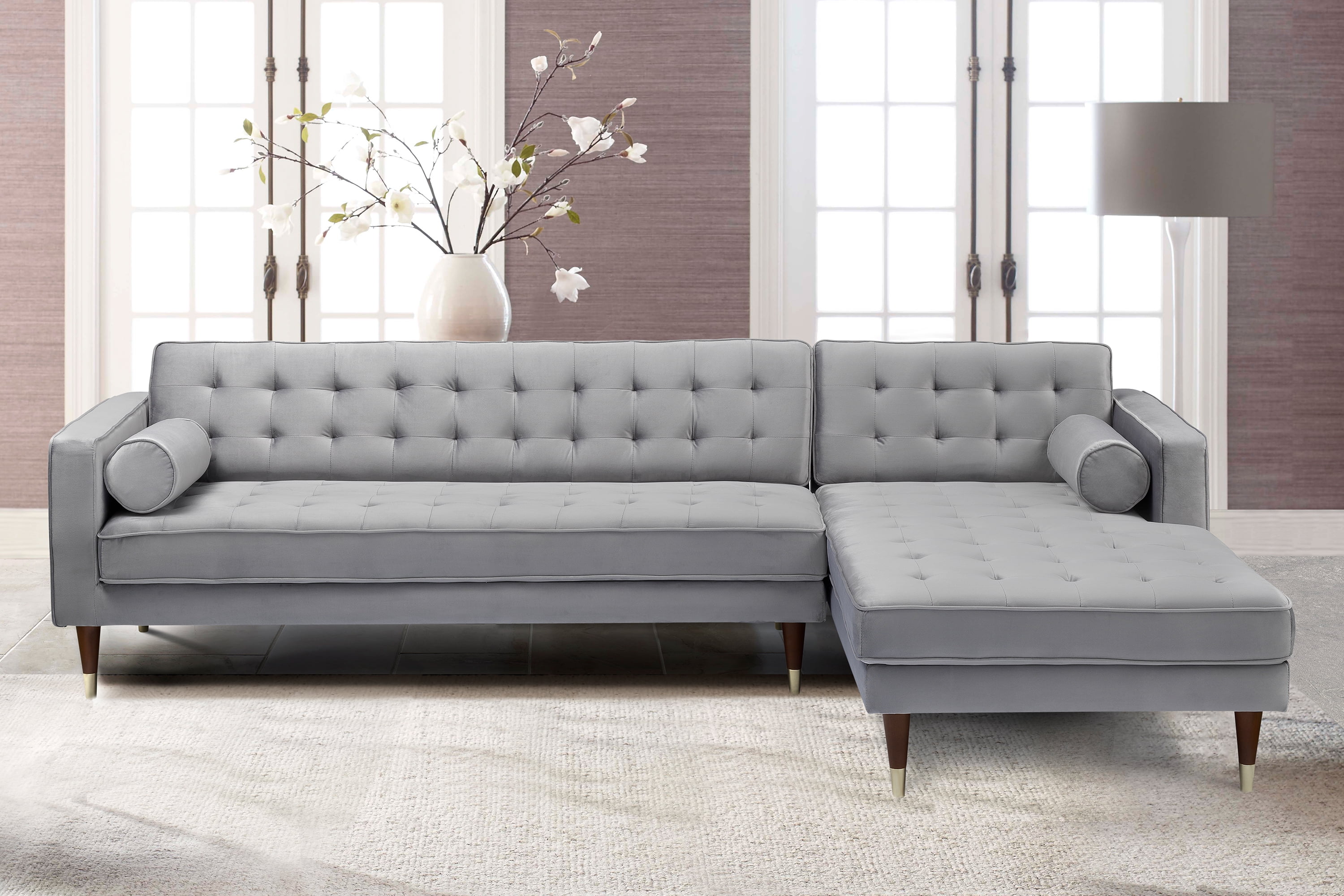 Picture of Armen Living LCSMSEGRY Somerset Modern Grey Velvet Mid Century Right Sectional Sofa