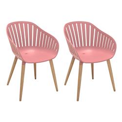 Picture of Armen Living LCNACHPEONY Nassau Outdoor Arm Dining Chairs in Pink Peony Finish with Wood Legs - Set of 2