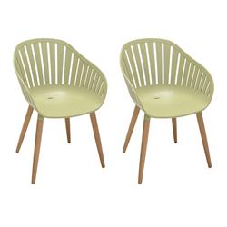 Picture of Armen Living LCNACHSAGE Nassau Outdoor Arm Dining Chairs in Sage Green Finish with Wood Legs - Set of 2