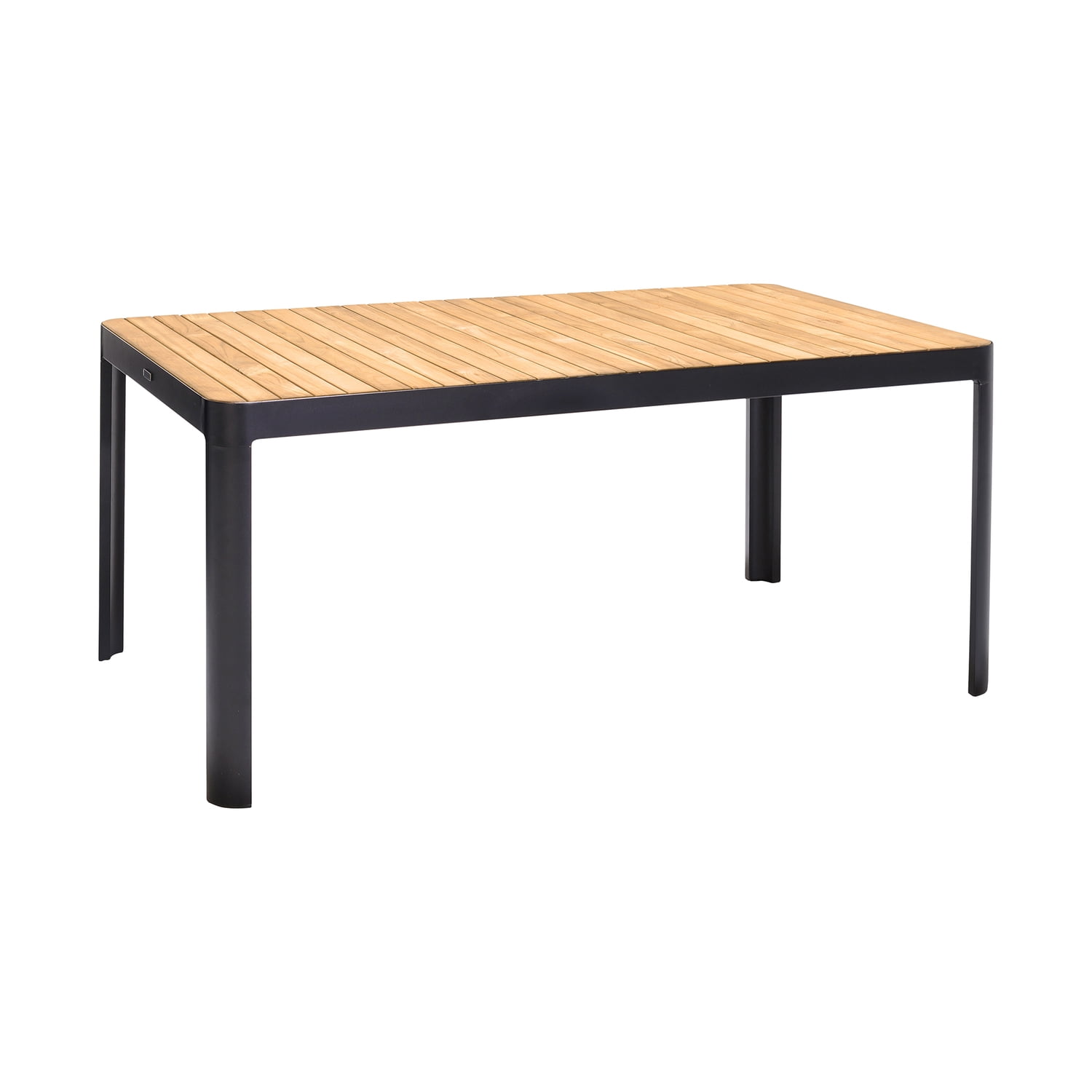 Picture of Armen Living LCPDDIBL Portals Outdoor Rectangle Dining Table in Black Finish with Natural Teak Wood Top