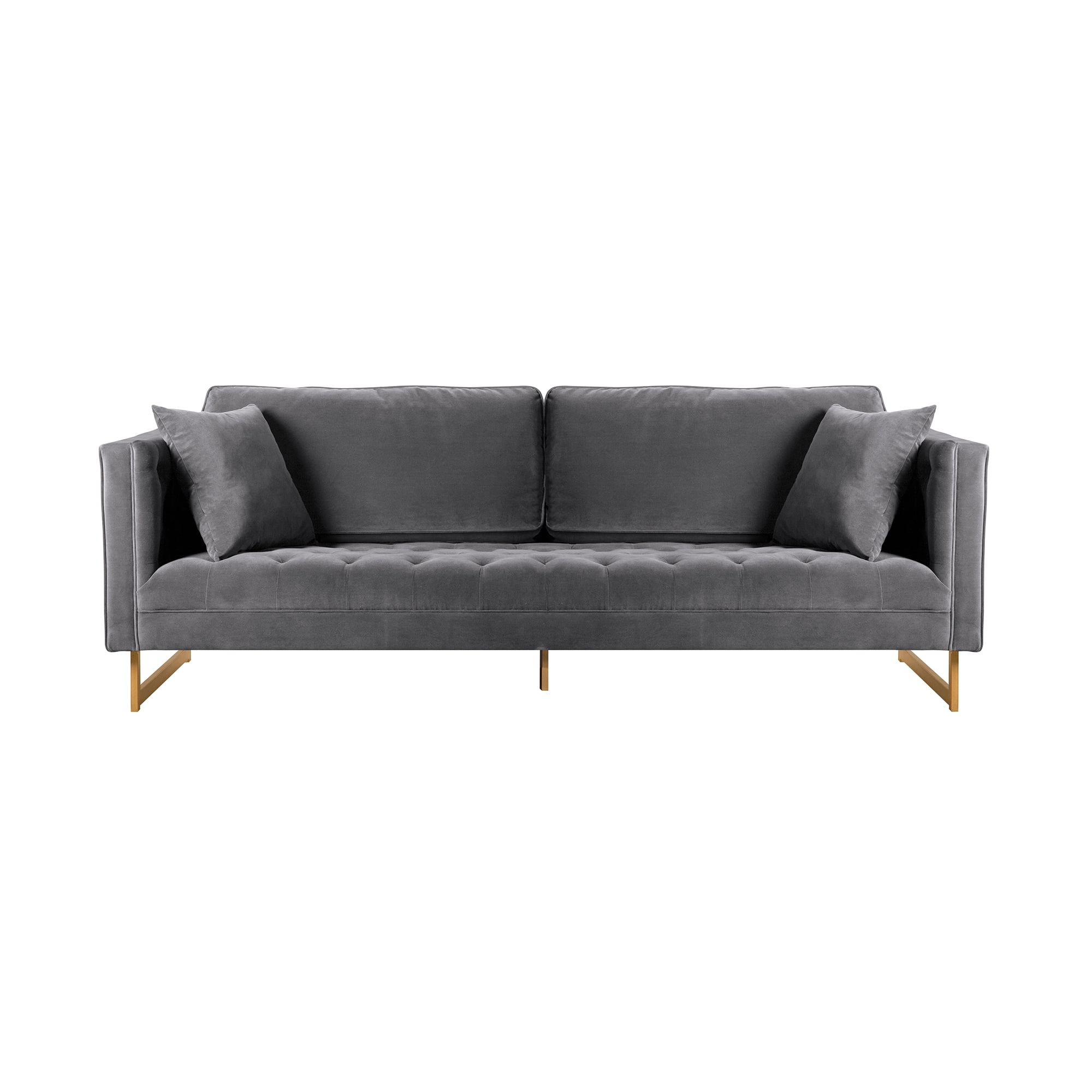 Picture of Armen Living LCLN3GRY 34.5 x 90 x 39.8 in. Lenox Grey Velvet Modern Sofa with Brass Legs