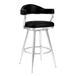 Picture of Armen Living 721535747023 26 in. Amador Counter Height Barstool&#44; Brushed Stainless Steel & Vintage Black Faux Leather