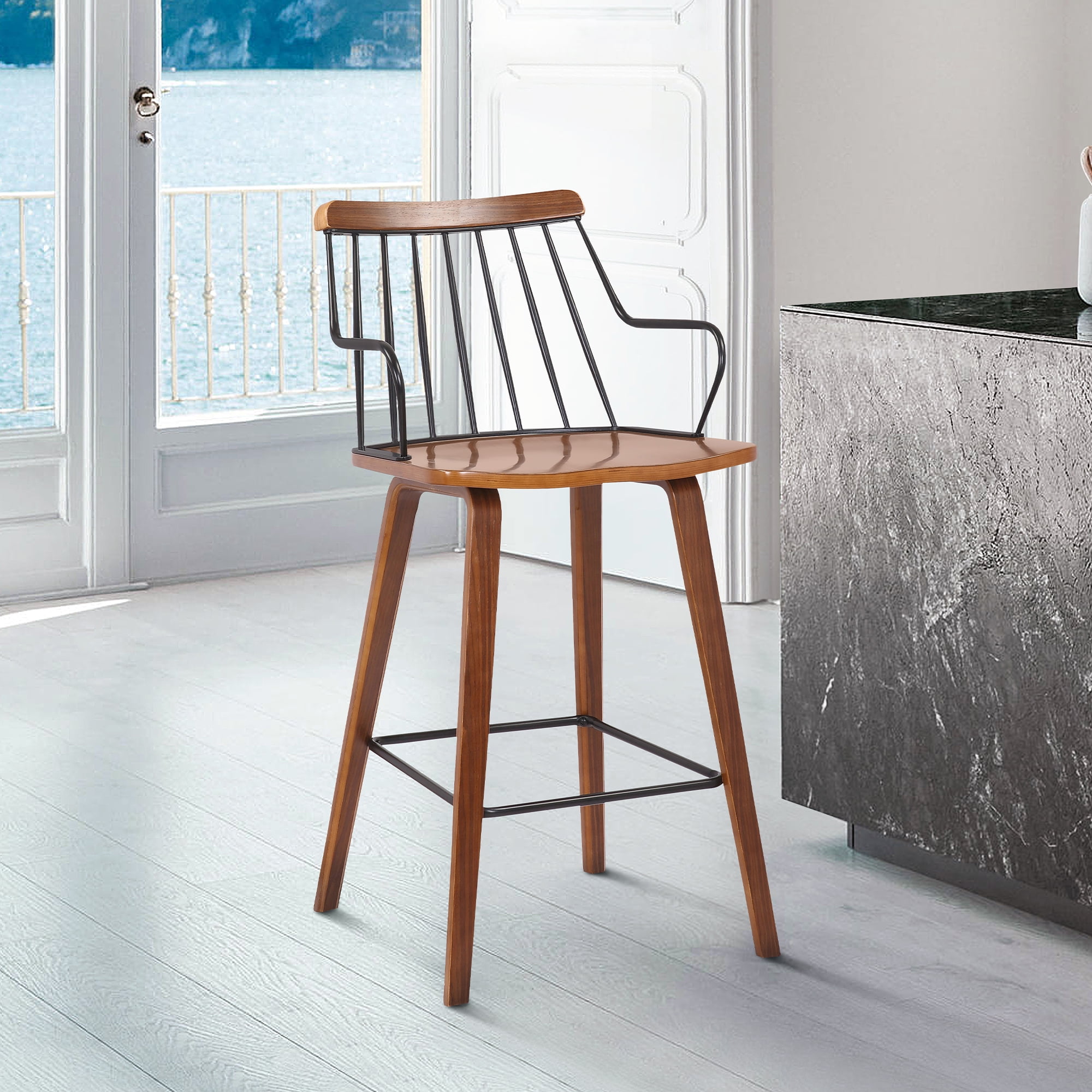 Picture of Armen Living LCMIBAWA26 26 in. Micah Walnut & Metal Modern Counter Height Bar Stool