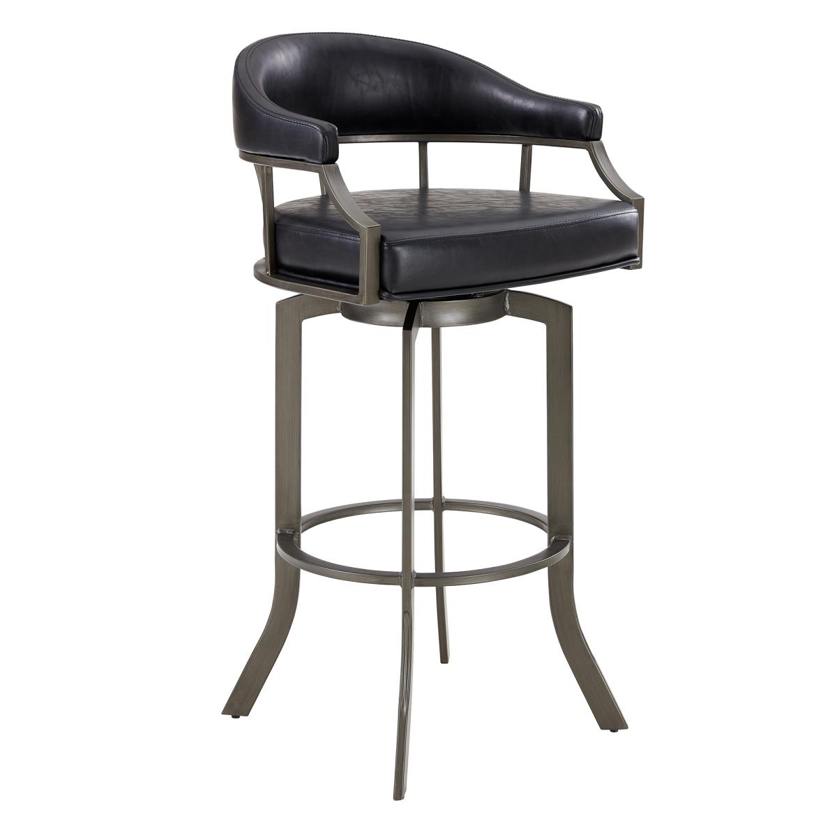 Picture of Armen Living 721535743339 26 in. Pharaoh Swivel Mineral Finish & Faux Leather Bar Stool&#44; Black