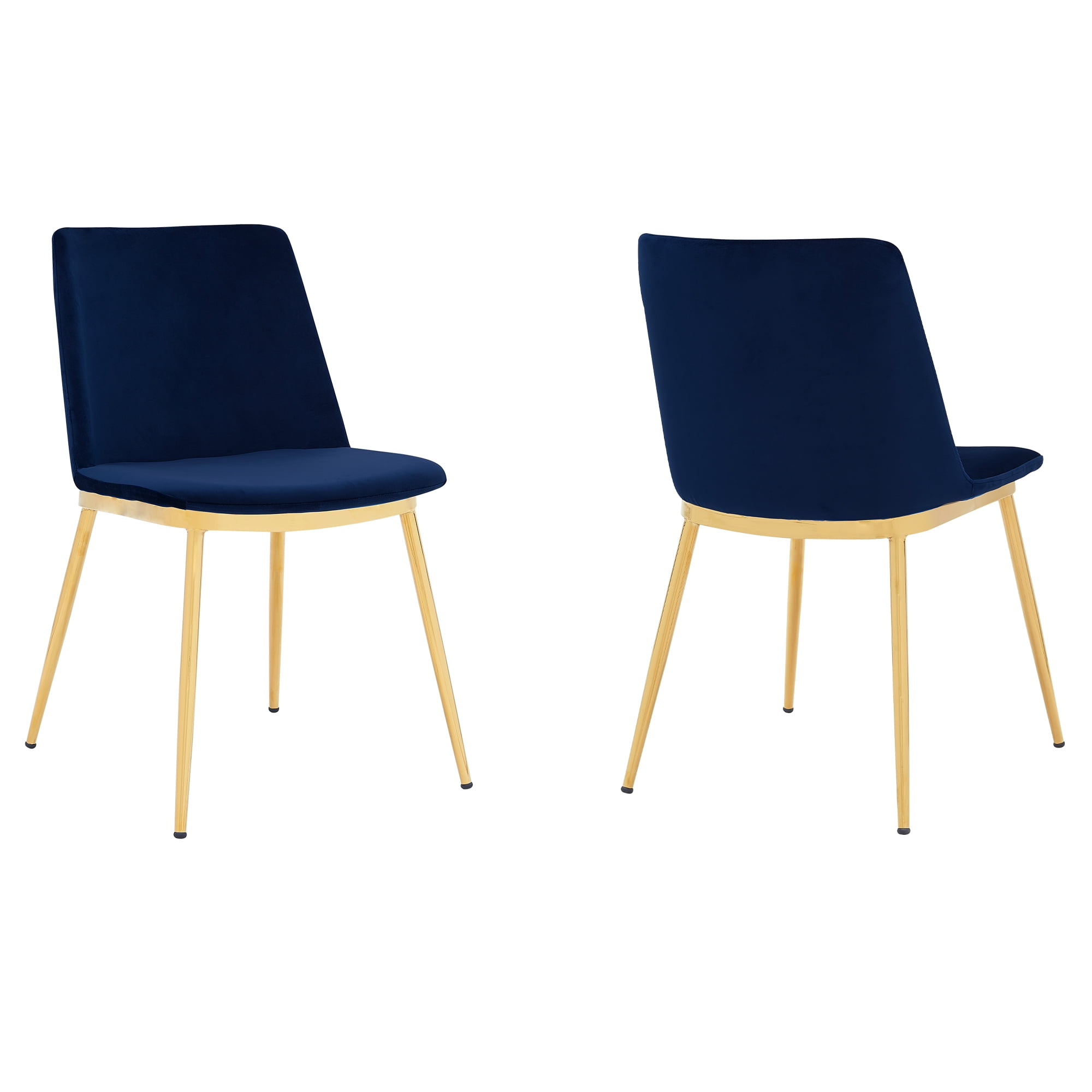 LCMSSIGLBLU Messina Modern Leg Dining Room Chairs, Blue Velvet & Gold Metal - Set of 2 -  Armen Living