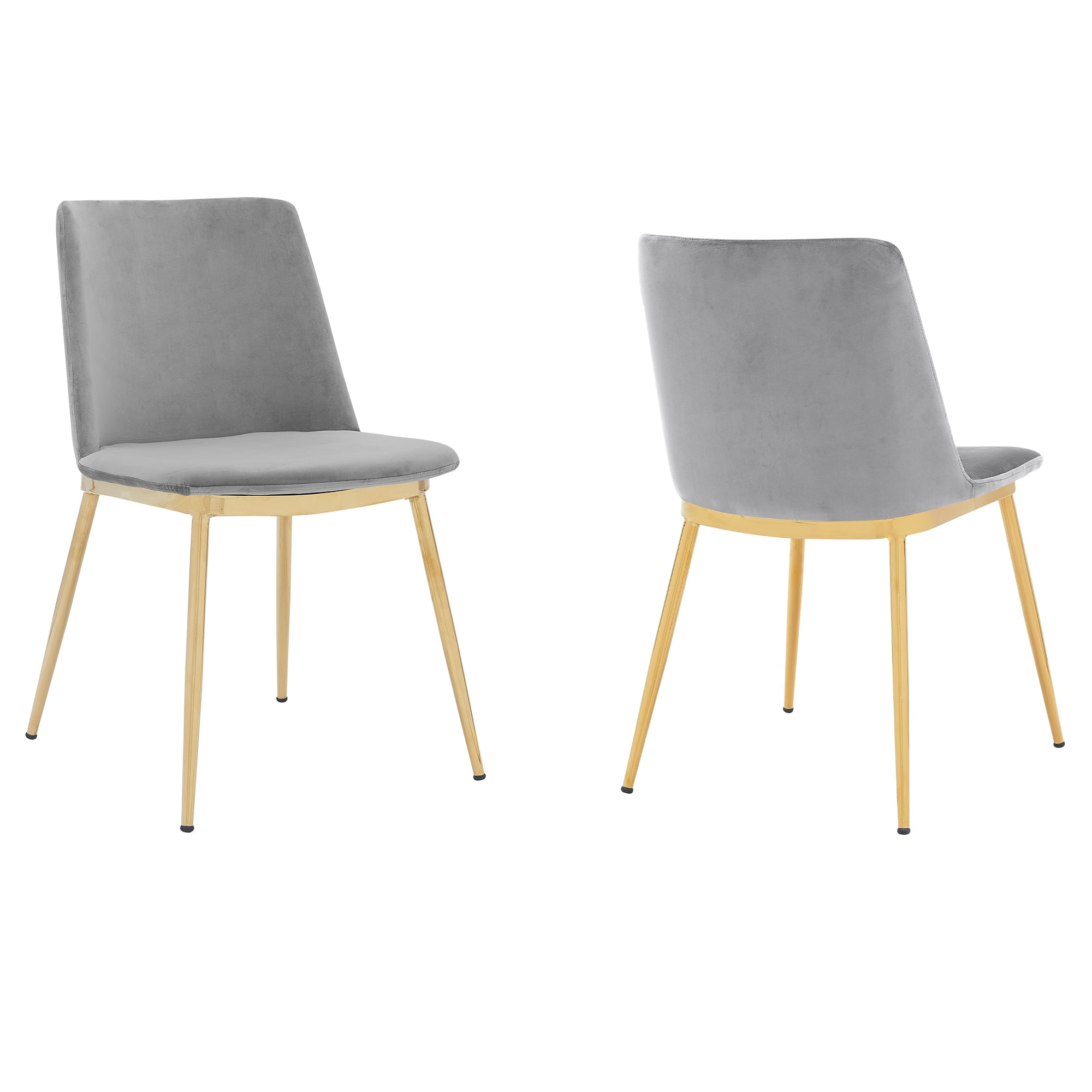 LCMSSIGLGRY Messina Modern Leg Dining Room Chairs, Gray Velvet & Gold Metal - Set of 2 -  Armen Living