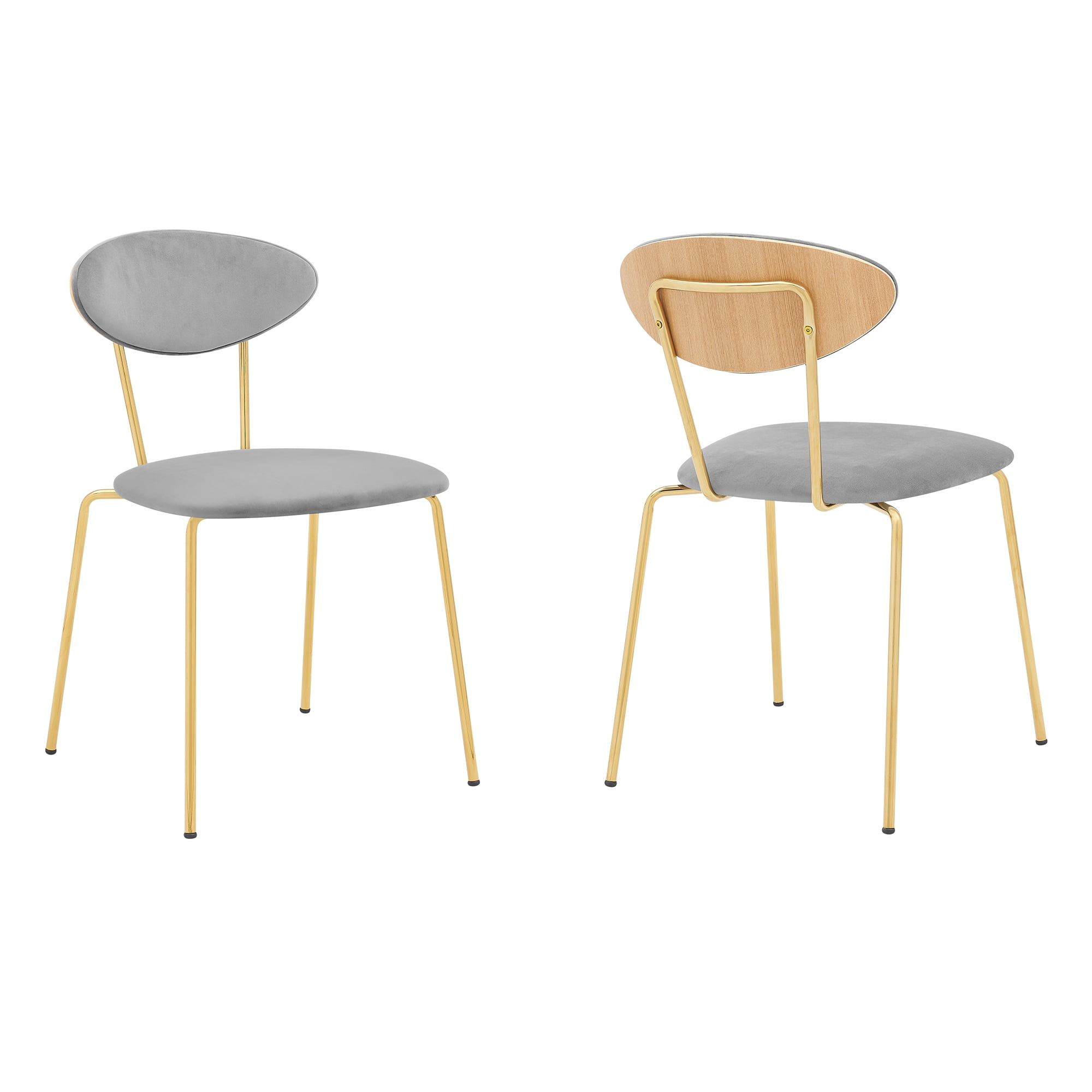 LCNESIBLGRY Neo Modern Leg Dining Room Chairs, Grey Velvet & Gold Metal - Set of 2 -  Armen Living